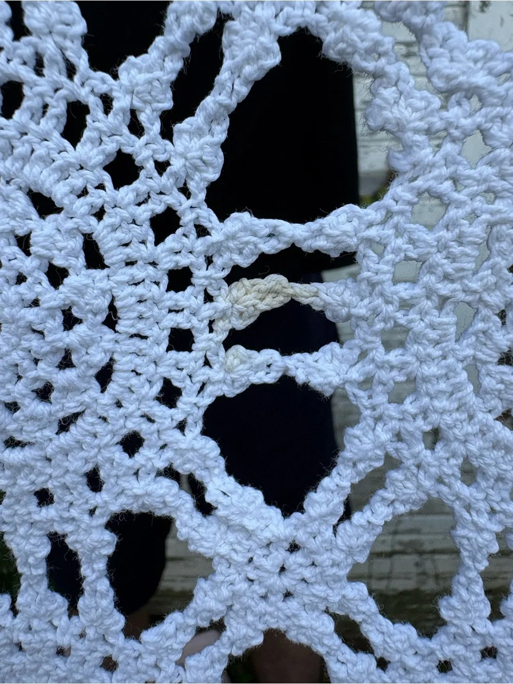 Vintage Large Handmade White Crochet Lace Oval Tablecloth or Throw